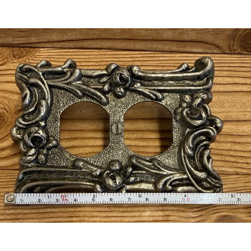 Vintage Pewter Metal Outlet Cover Wall‎ Plate Covers Floral Scroll Silver Tone